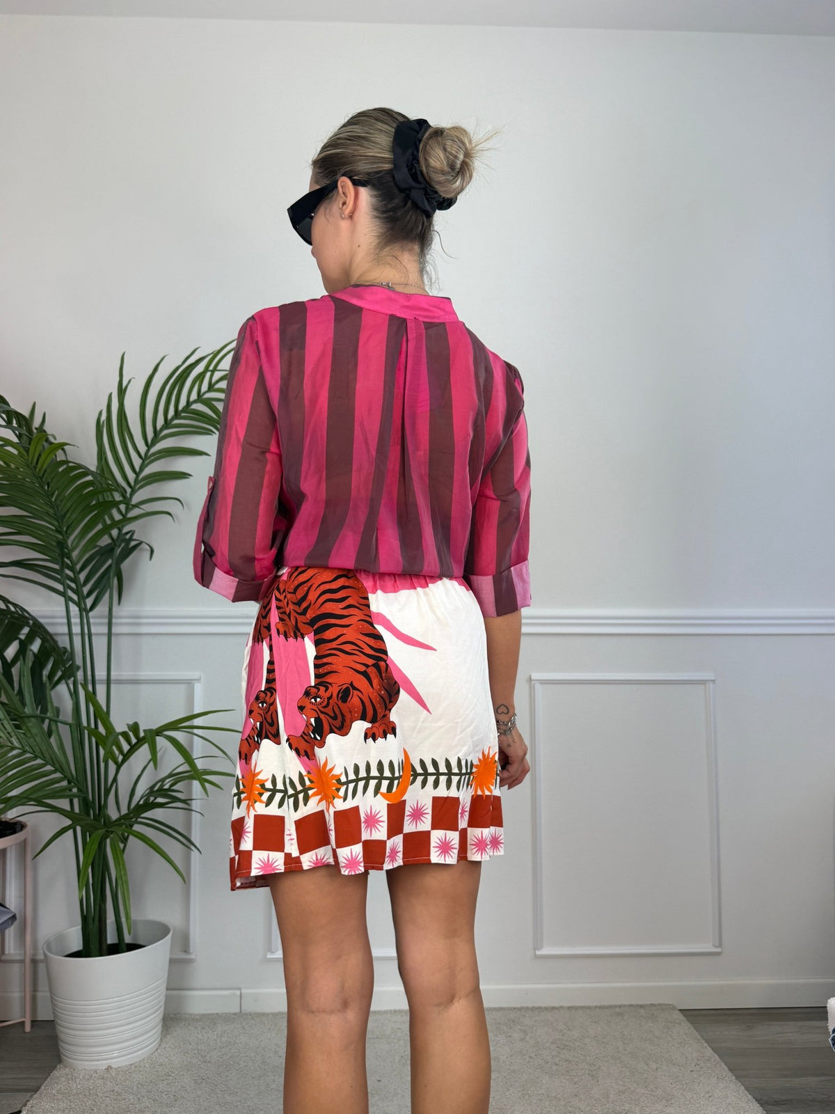 Camicia fucsia in lyocell a righe marroni MARRAKECH - Follie by Alice