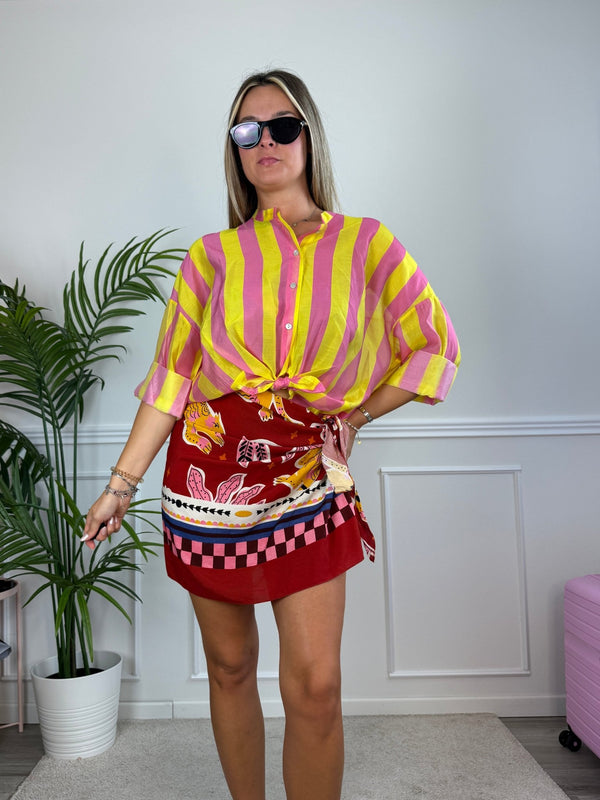 Camicia giallo fluo in lyocell a righe fucsia MARRAKECH - Follie by Alice