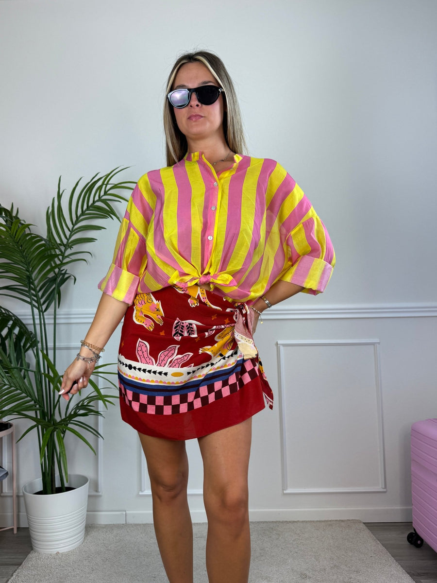 Camicia giallo fluo in lyocell a righe fucsia MARRAKECH – alternate
