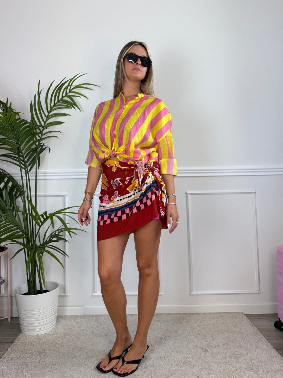 Camicia giallo fluo in lyocell a righe fucsia MARRAKECH - Follie by Alice