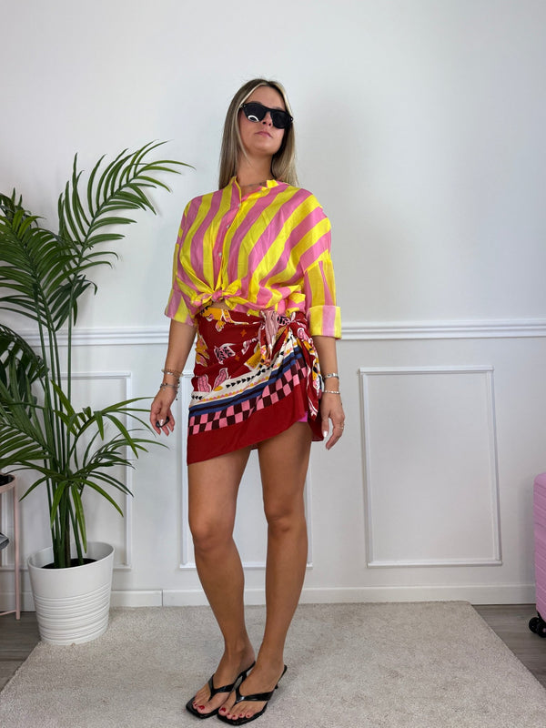 Camicia giallo fluo in lyocell a righe fucsia MARRAKECH - Follie by Alice