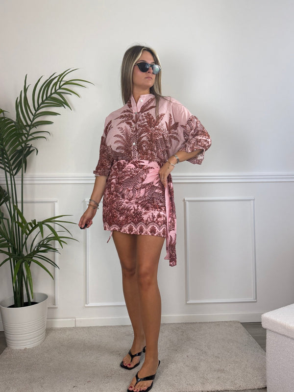 Camicia rosa con leopardi e palme KILIMANJARO - Follie by Alice