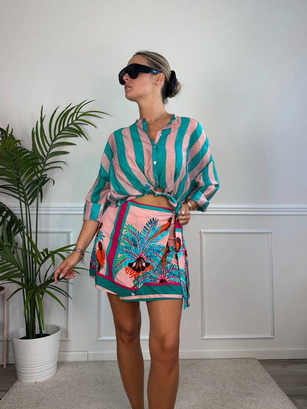 Camicia rosa in lyocell a righe azzurre MARRAKECH - Follie by Alice