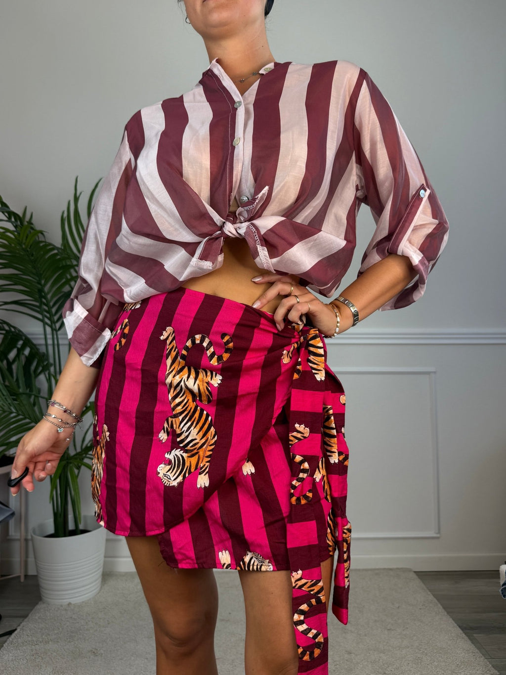 Camicia rosa in lyocell a righe bordeaux MARRAKECH - Follie by Alice