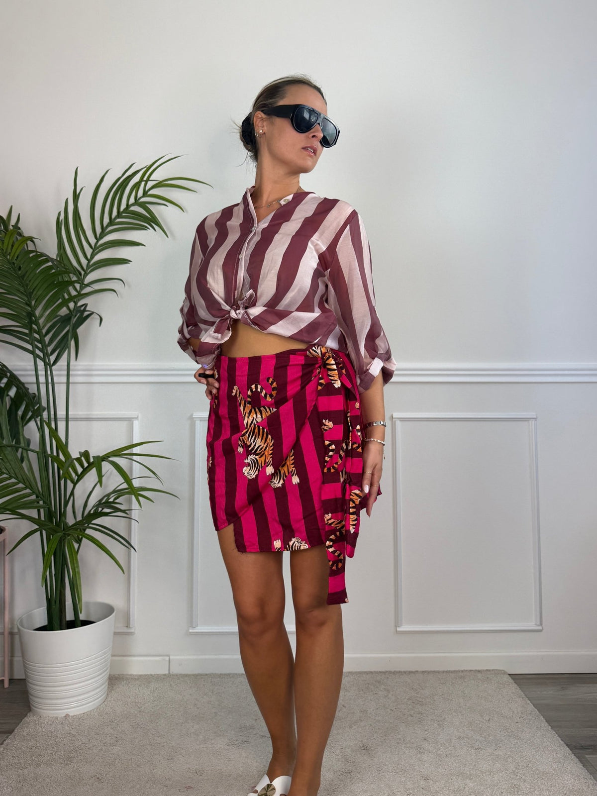Camicia rosa in lyocell a righe bordeaux MARRAKECH - Follie by Alice