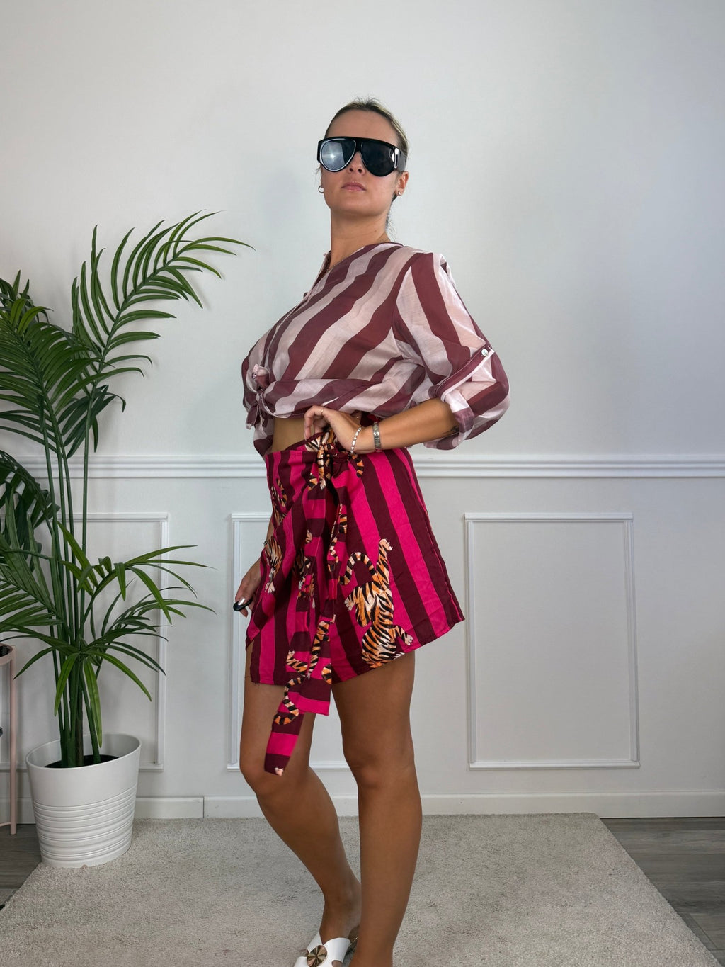 Camicia rosa in lyocell a righe bordeaux MARRAKECH - Follie by Alice