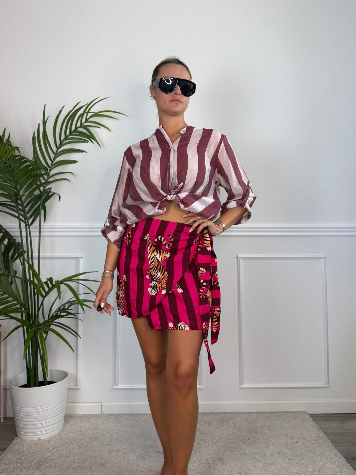 Camicia rosa in lyocell a righe bordeaux MARRAKECH - Follie by Alice