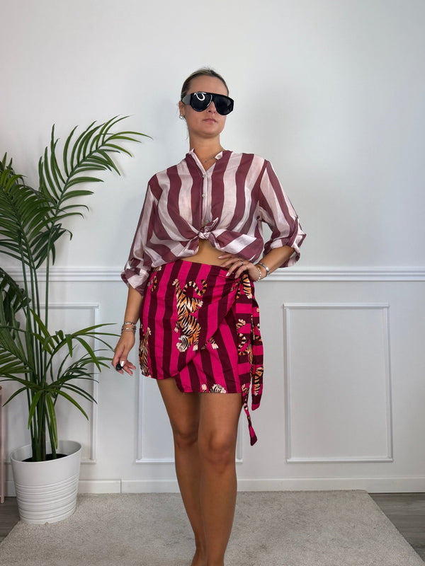 Camicia rosa in lyocell a righe bordeaux MARRAKECH - Follie by Alice