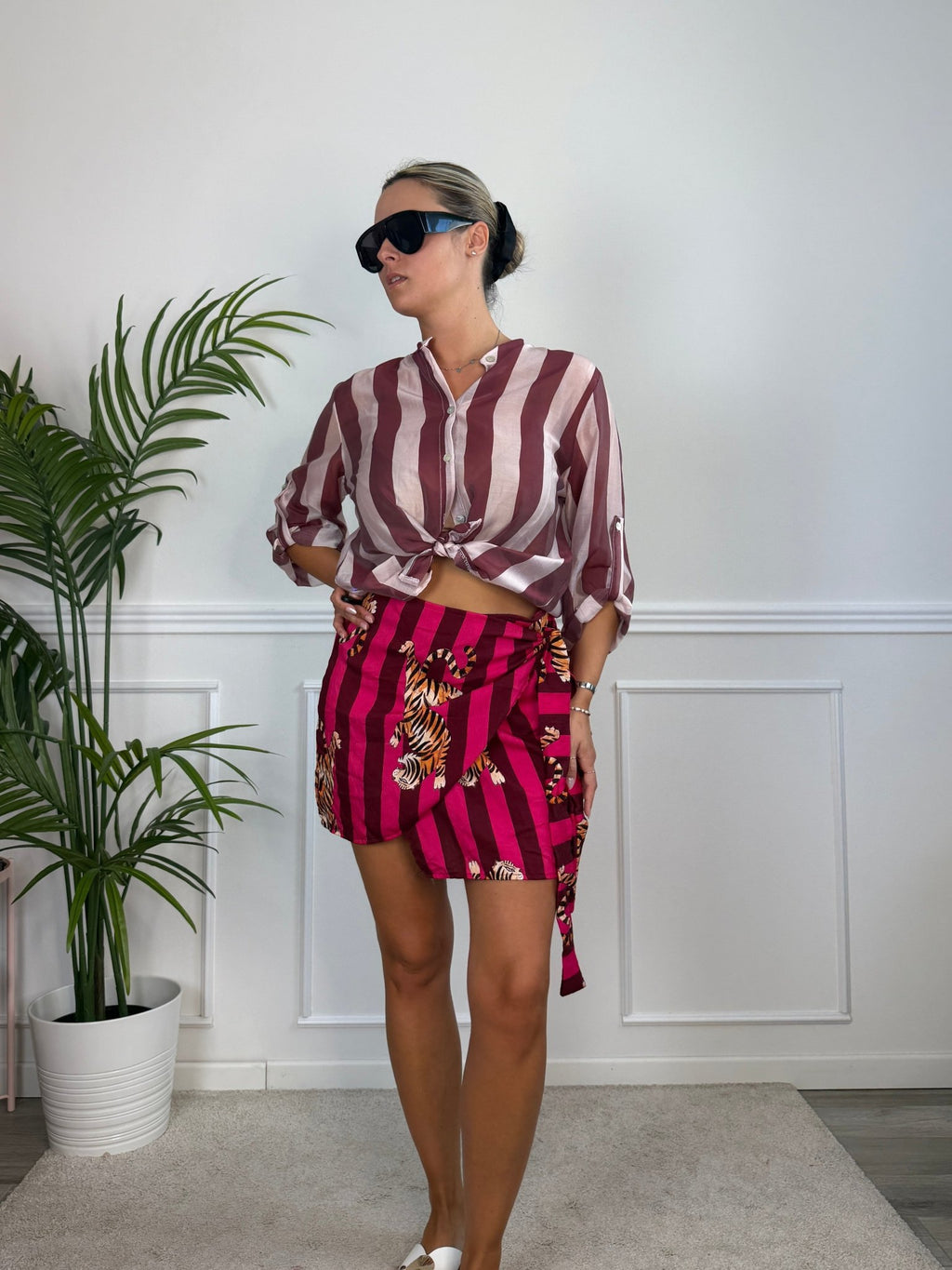 Camicia rosa in lyocell a righe bordeaux MARRAKECH - Follie by Alice
