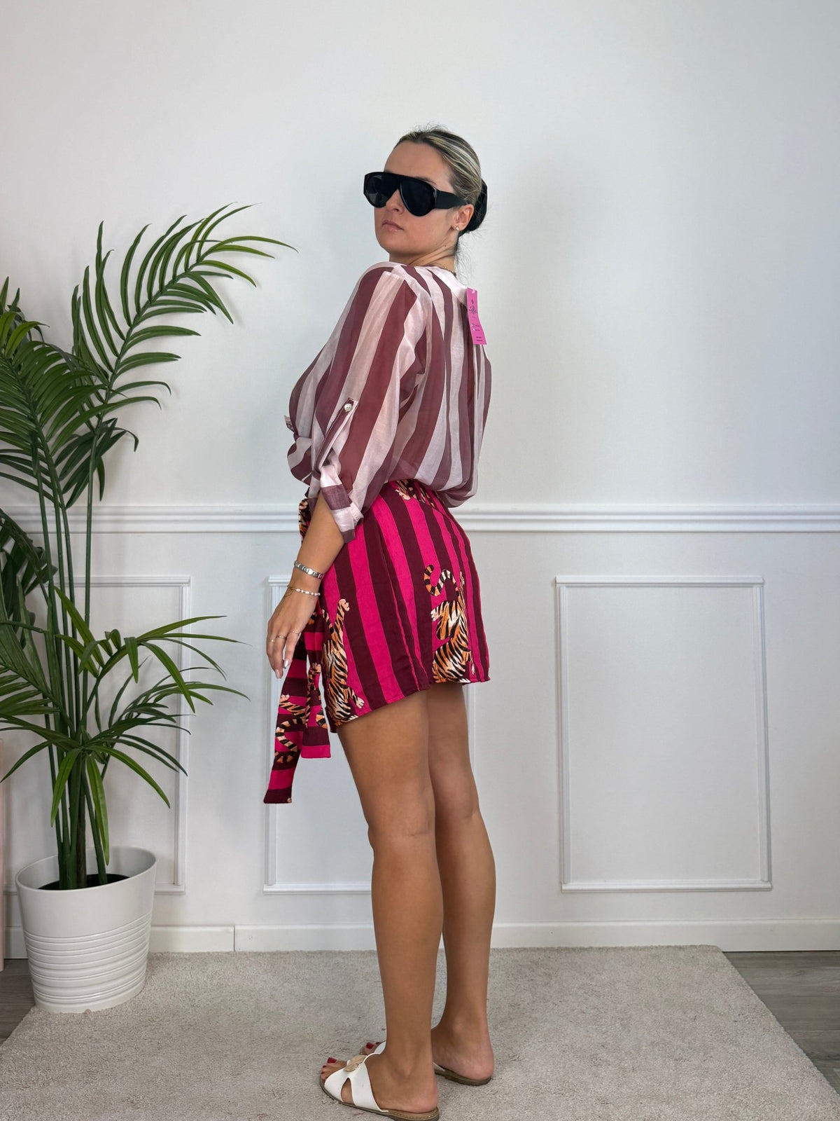 Camicia rosa in lyocell a righe bordeaux MARRAKECH - Follie by Alice