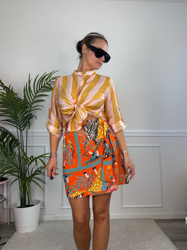 Camicia rosa in lyocell a righe gialle MARRAKECH - Follie by Alice