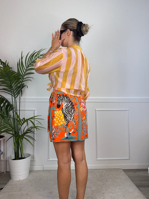 Camicia rosa in lyocell a righe gialle MARRAKECH - Follie by Alice