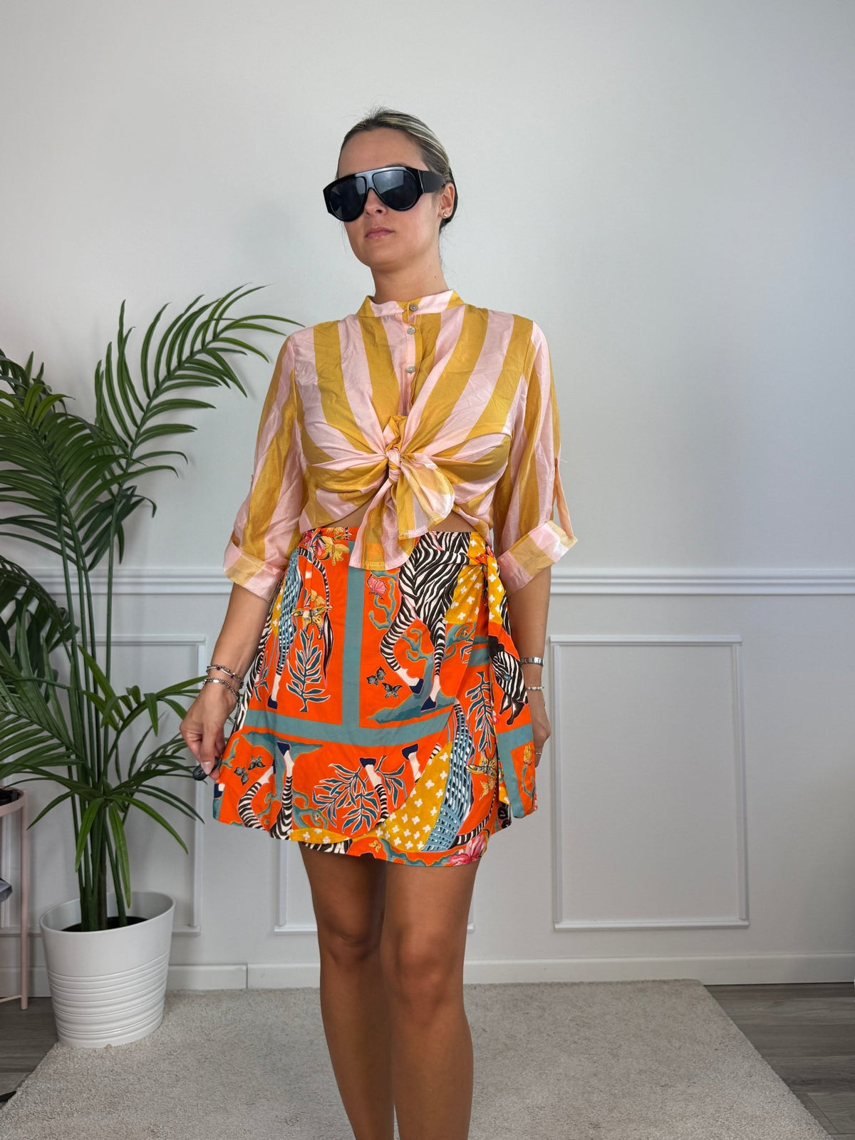 Camicia rosa in lyocell a righe gialle MARRAKECH - Follie by Alice