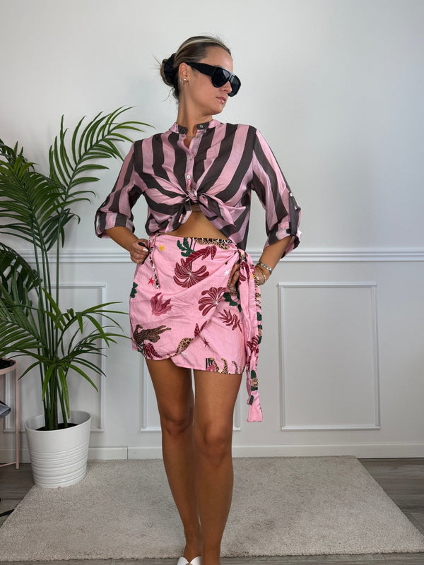 Camicia rosa in lyocell a righe marroni MARRAKECH - Follie by Alice