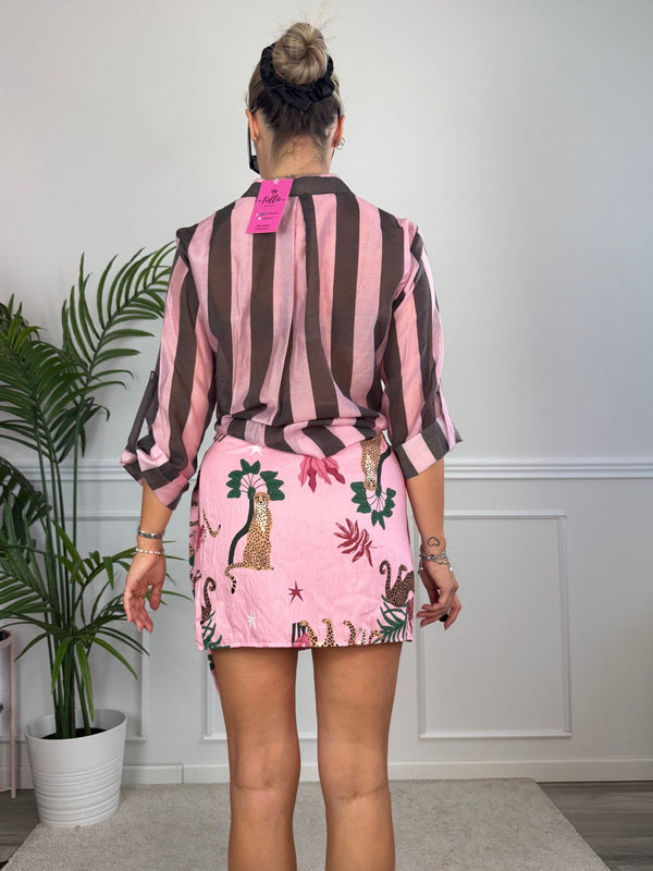 Camicia rosa in lyocell a righe marroni MARRAKECH - Follie by Alice