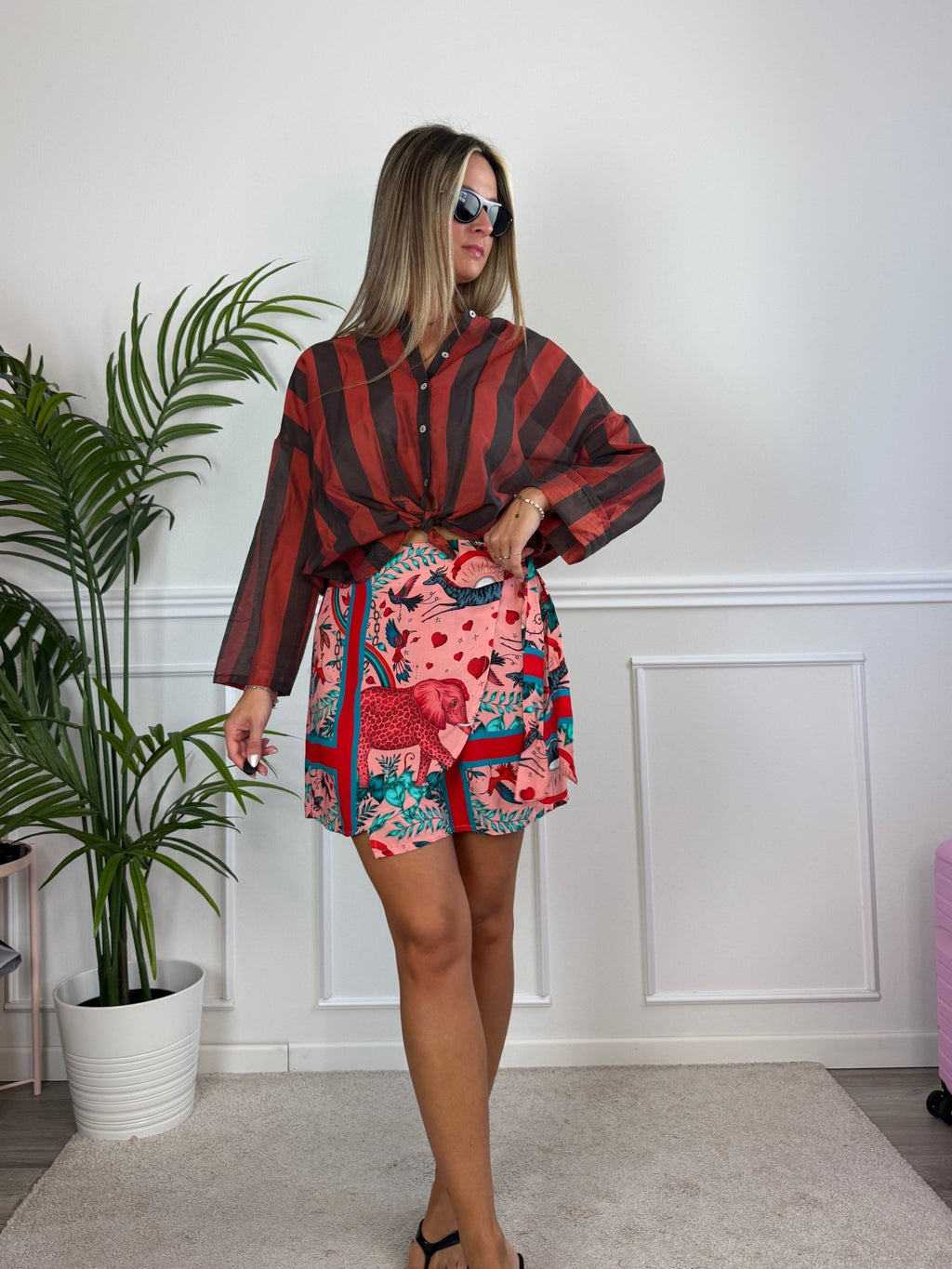 Camicia rossa in lyocell a righe nere MARRAKECH - Follie by Alice