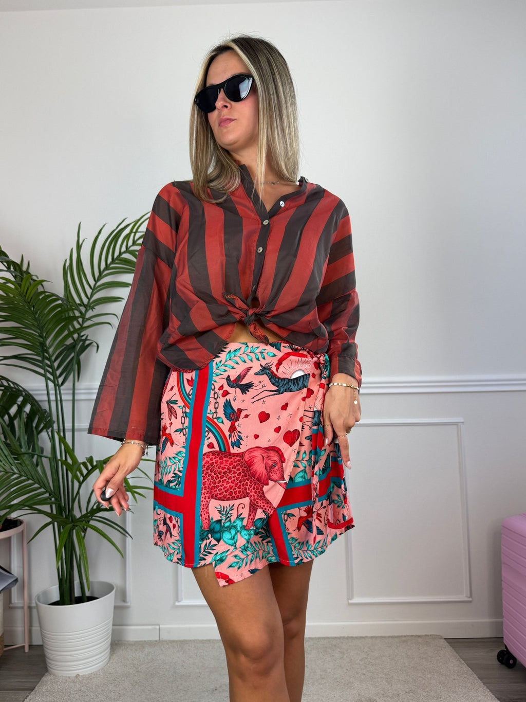 Camicia rossa in lyocell a righe nere MARRAKECH - Follie by Alice