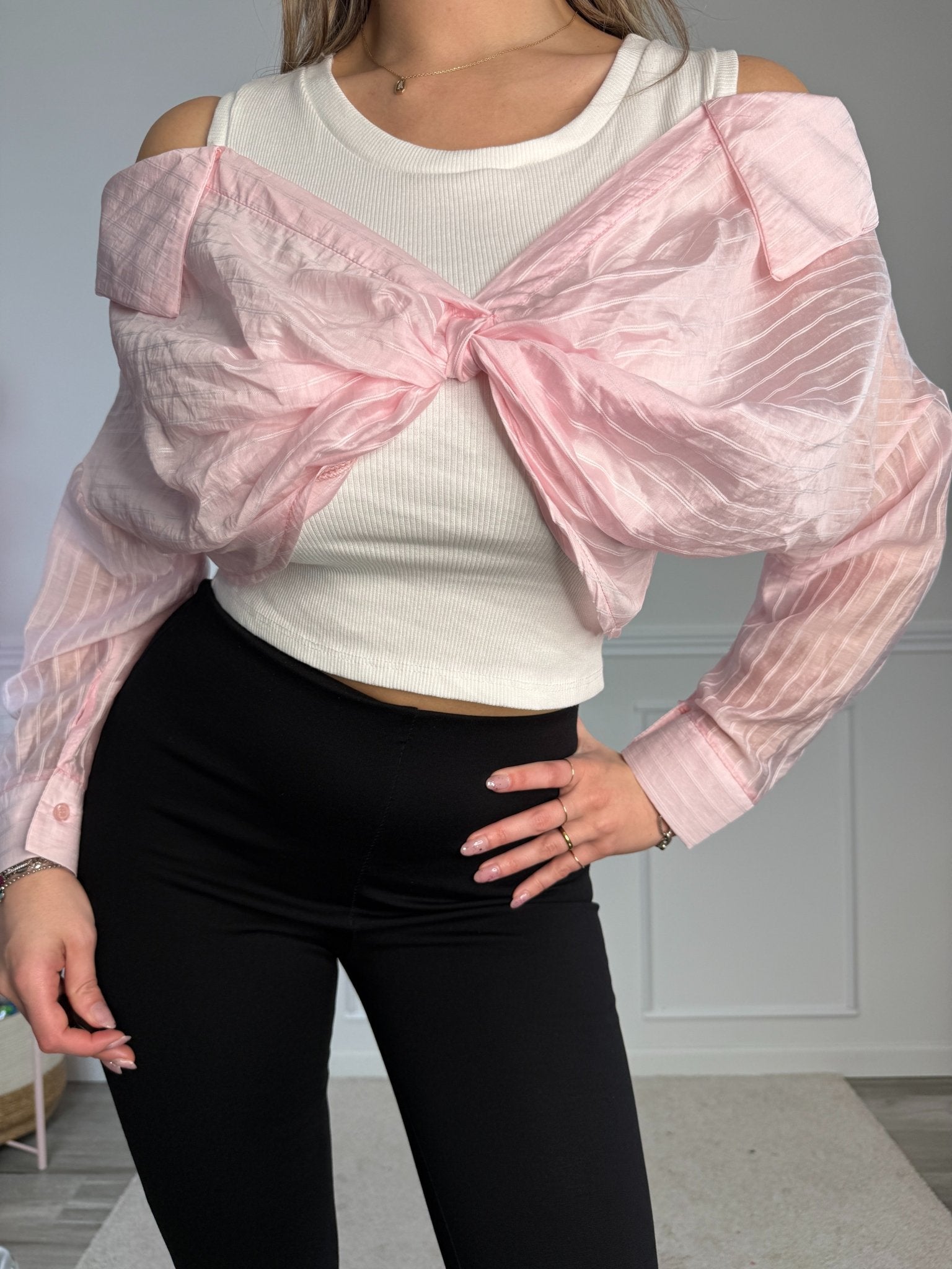 Camicia - top off - shoulder 2 in 1 a righe con nodo centrale - Follie by Alice