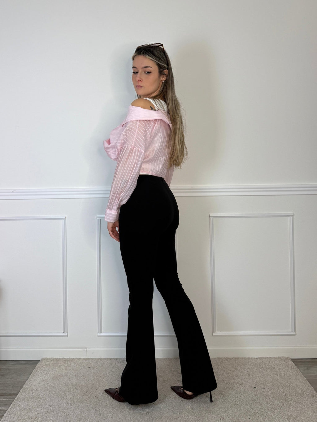 Camicia - top off - shoulder 2 in 1 a righe con nodo centrale - Follie by Alice