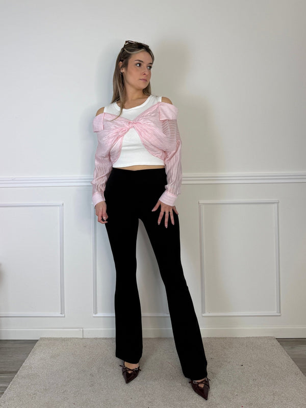 Camicia - top off - shoulder 2 in 1 a righe con nodo centrale - Follie by Alice