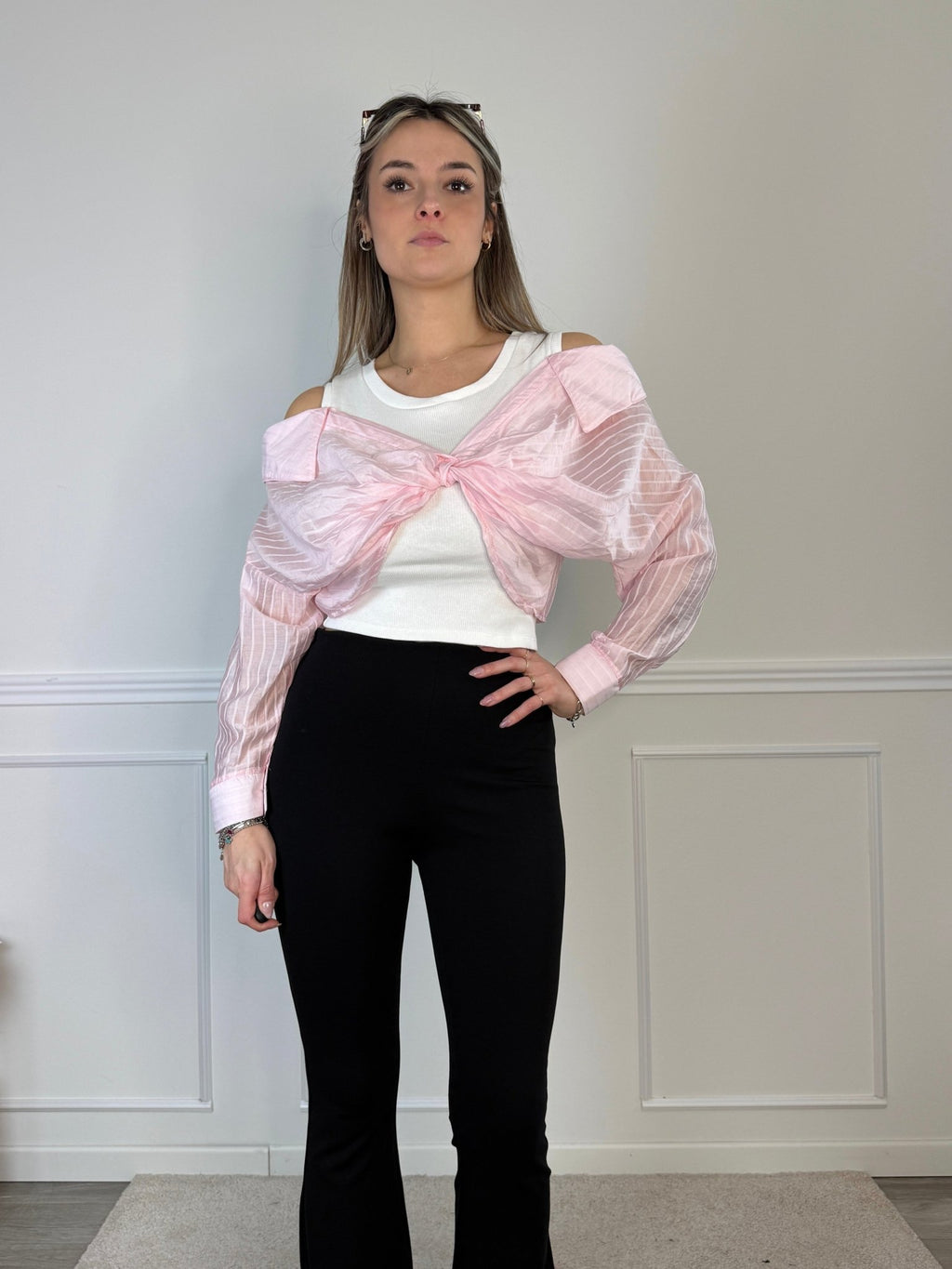 Camicia - top off - shoulder 2 in 1 a righe con nodo centrale - Follie by Alice