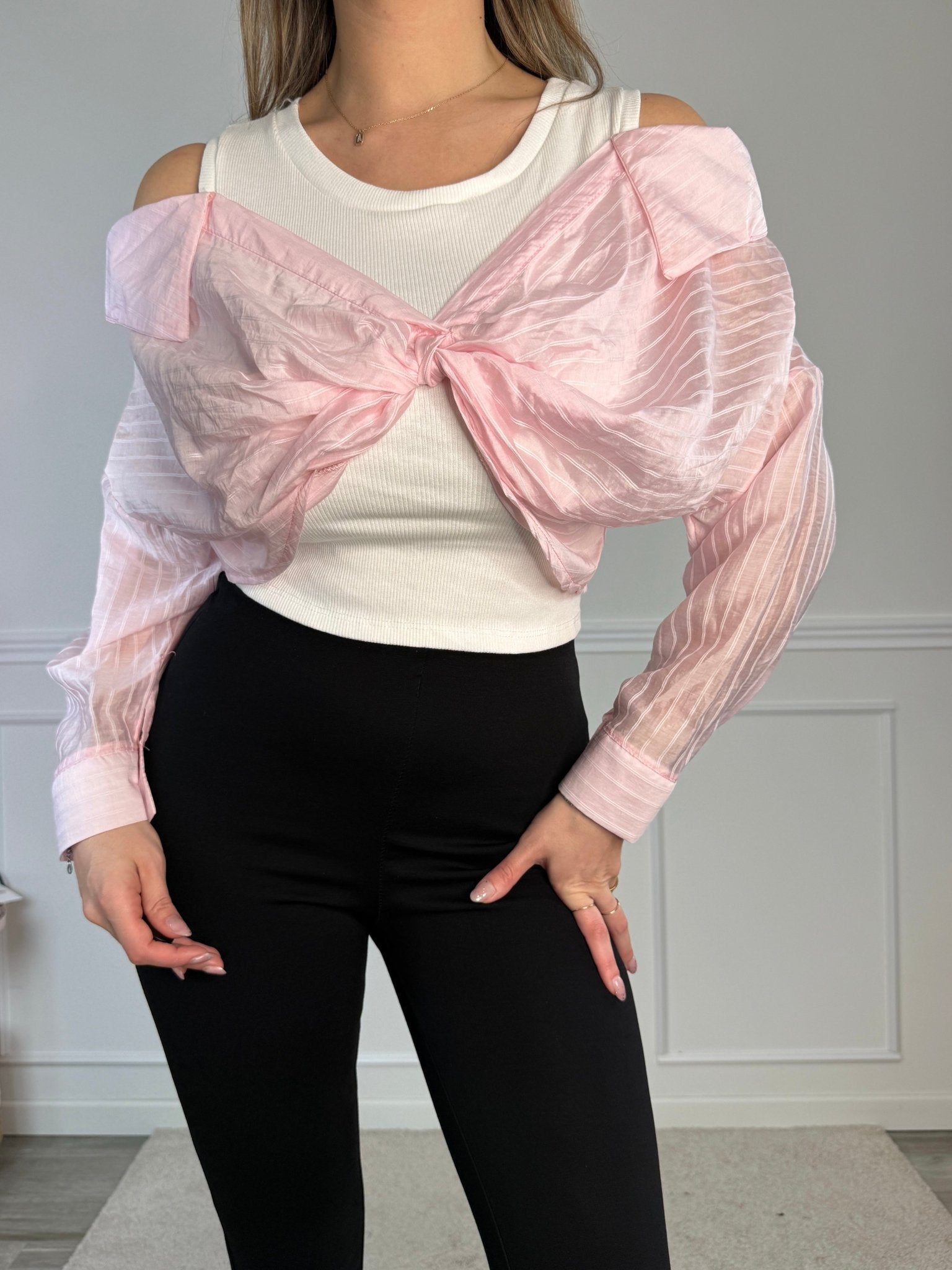 Camicia - top off - shoulder 2 in 1 a righe con nodo centrale - Follie by Alice