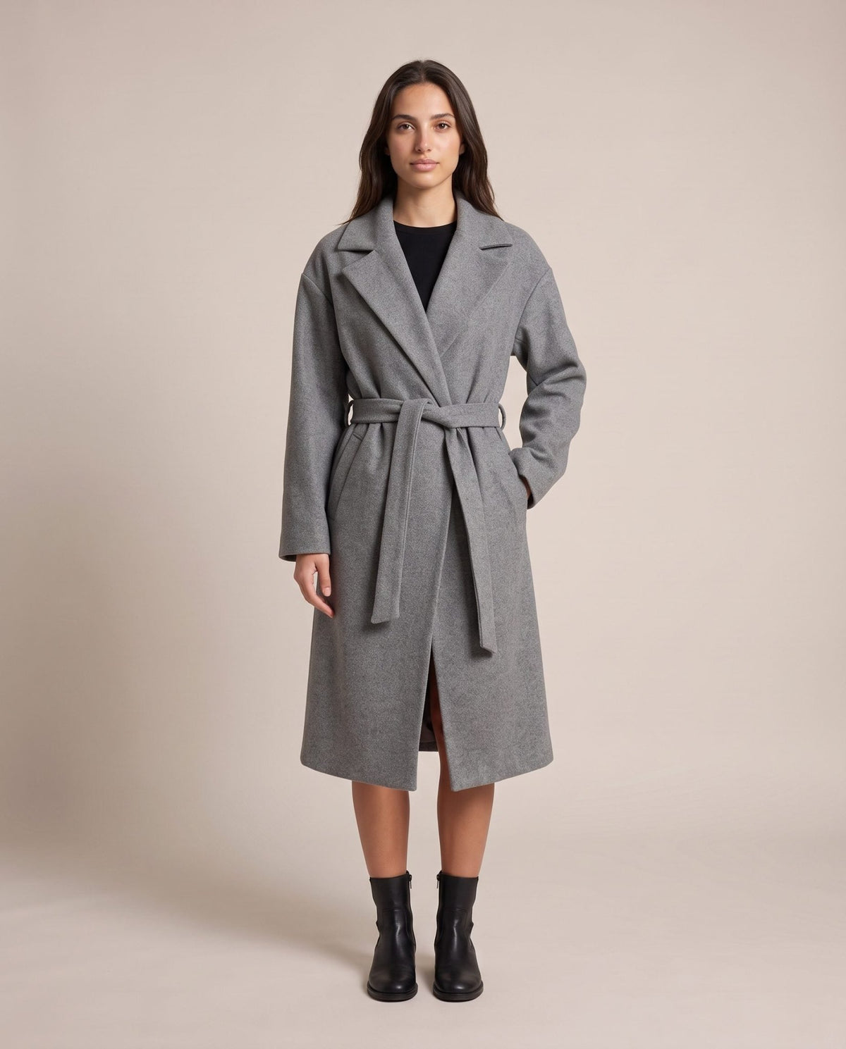 Cappotto lungo a vestaglia con cintura DAVOS - Follie by Alice