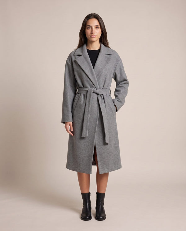 Cappotto lungo a vestaglia con cintura DAVOS - Follie by Alice