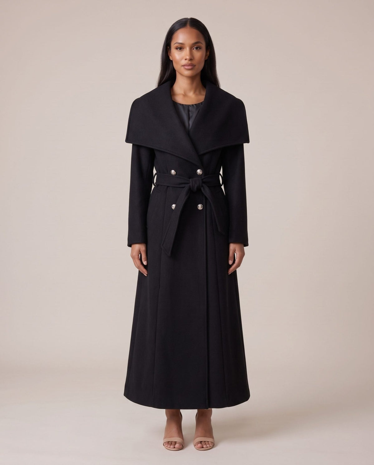 Cappotto lungo doppiopetto con maxi collo a scialle CONTESSA - Follie by Alice