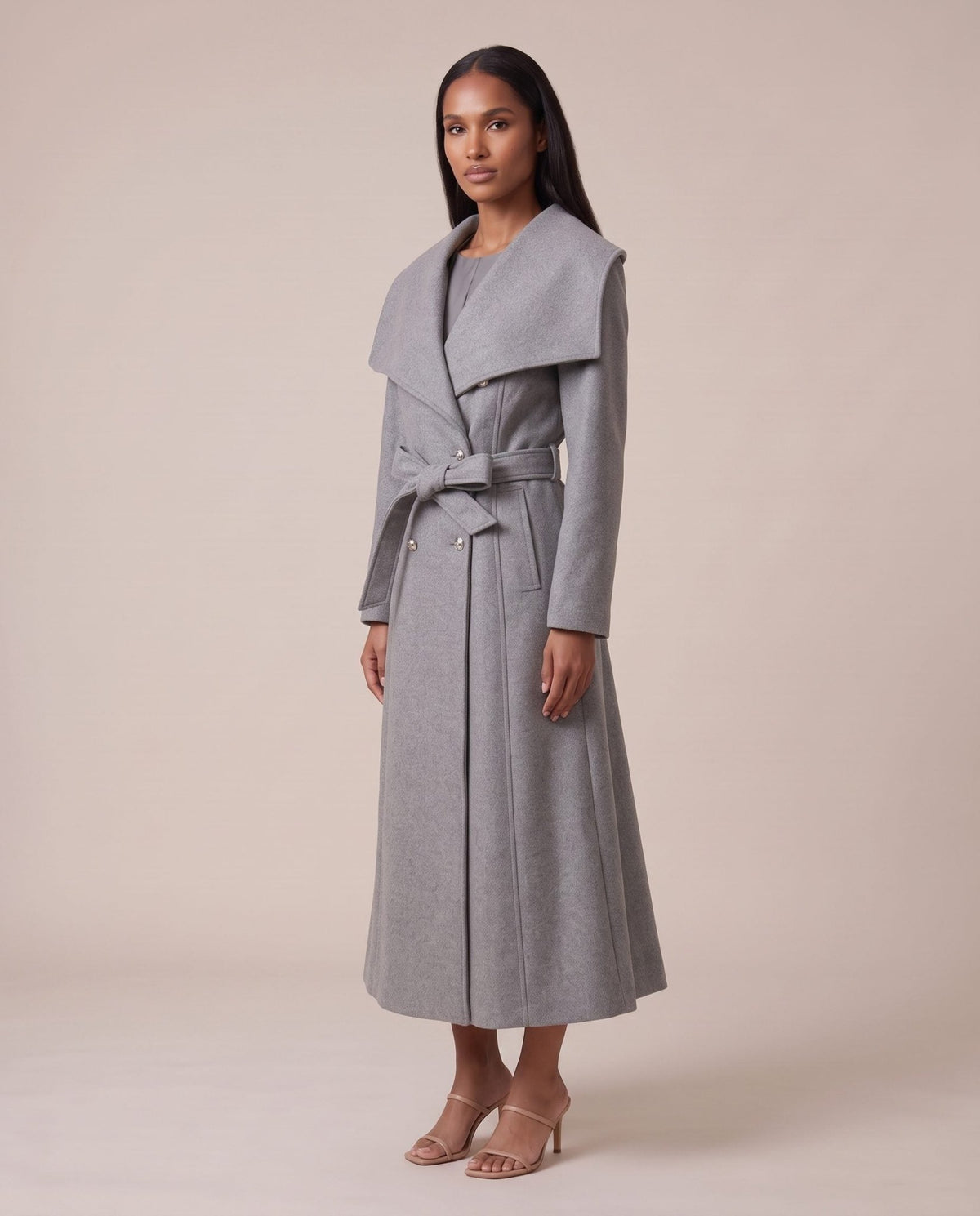 Cappotto lungo doppiopetto con maxi collo a scialle CONTESSA - Follie by Alice