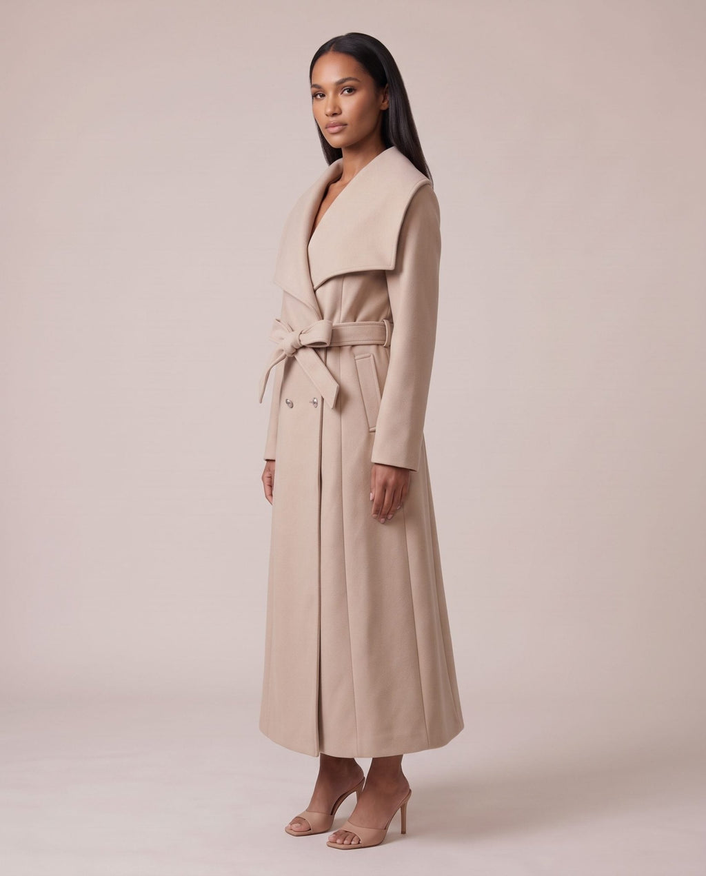 Cappotto lungo doppiopetto con maxi collo a scialle CONTESSA - Follie by Alice