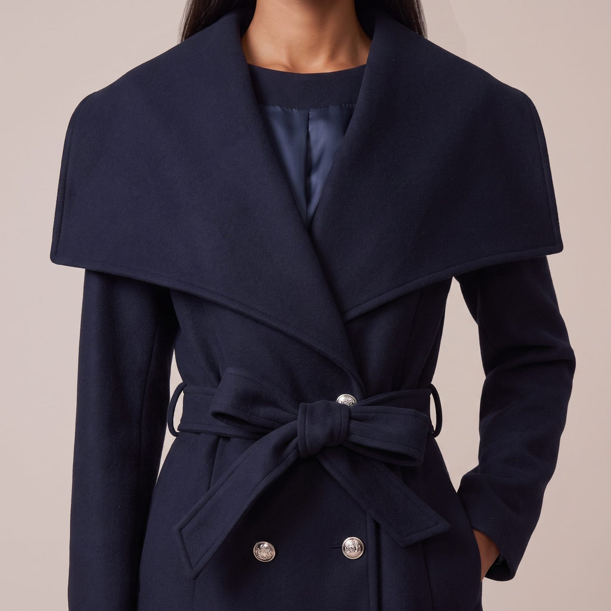 Cappotto lungo doppiopetto con maxi collo a scialle CONTESSA - Follie by Alice