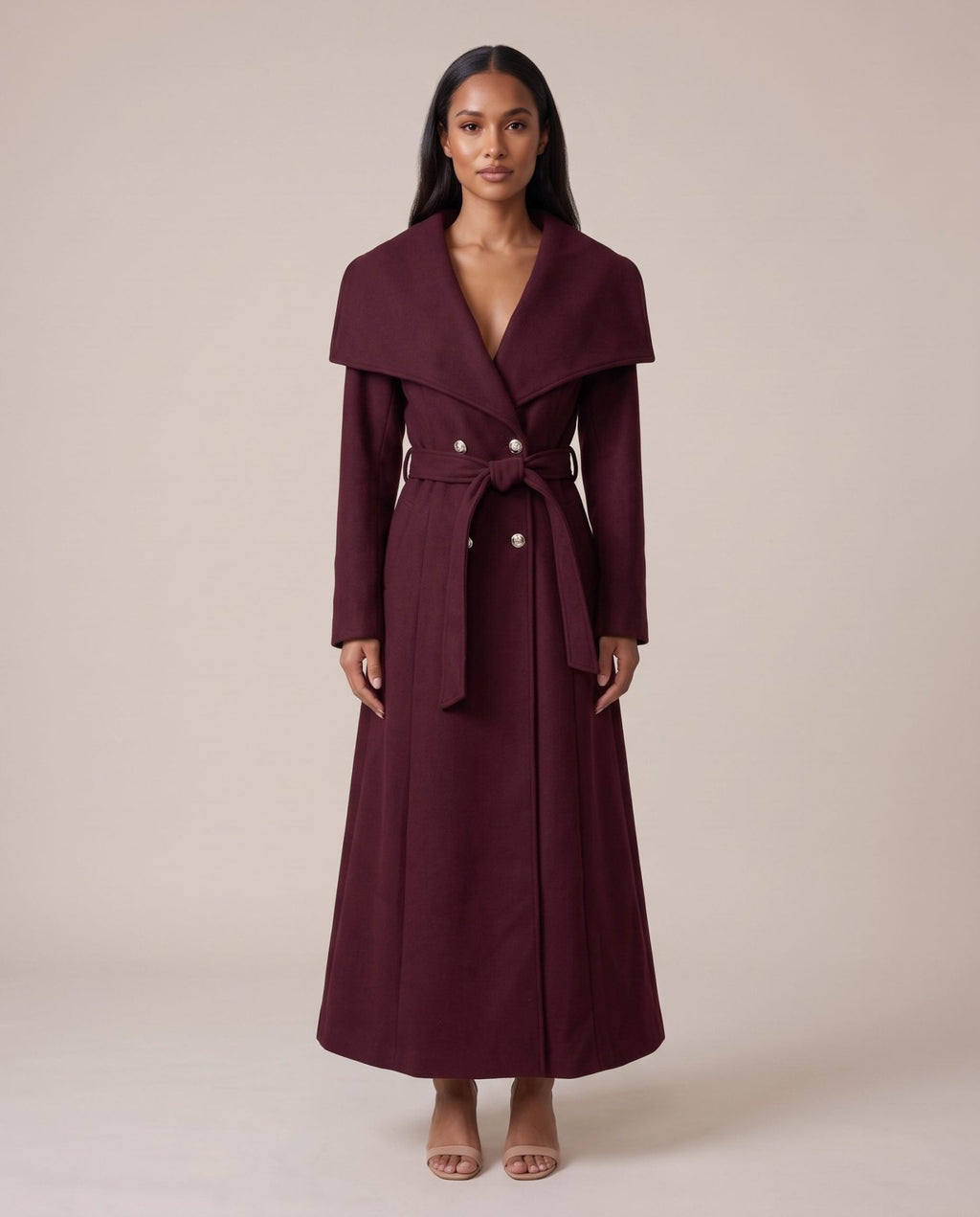 Cappotto lungo doppiopetto con maxi collo a scialle CONTESSA - Follie by Alice