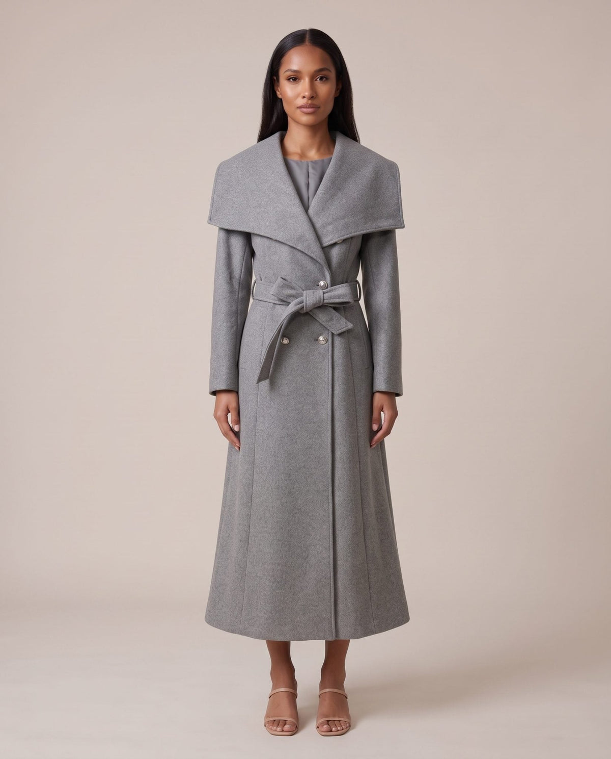 Cappotto lungo doppiopetto con maxi collo a scialle CONTESSA - Follie by Alice
