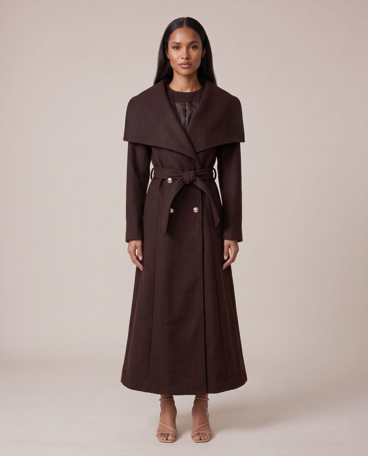 Cappotto lungo doppiopetto con maxi collo a scialle CONTESSA - Follie by Alice