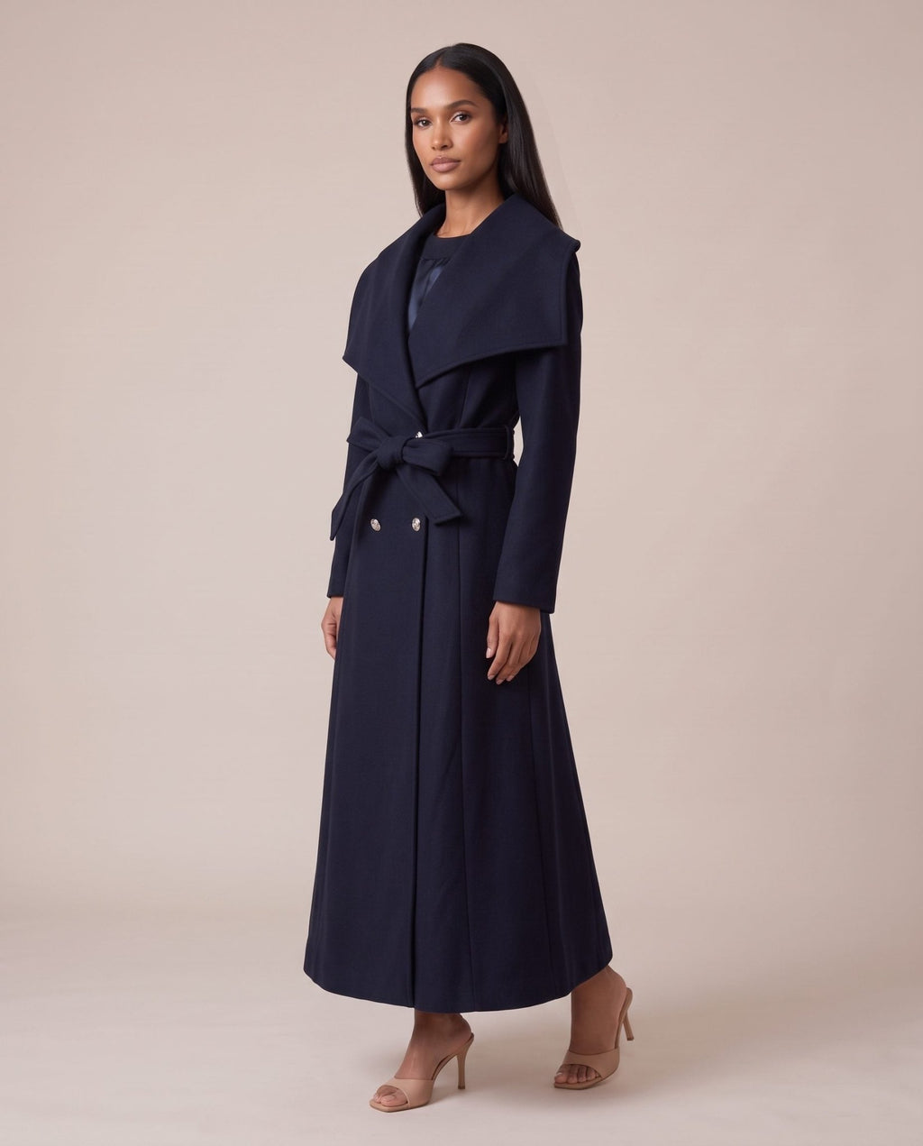 Cappotto lungo doppiopetto con maxi collo a scialle CONTESSA - Follie by Alice