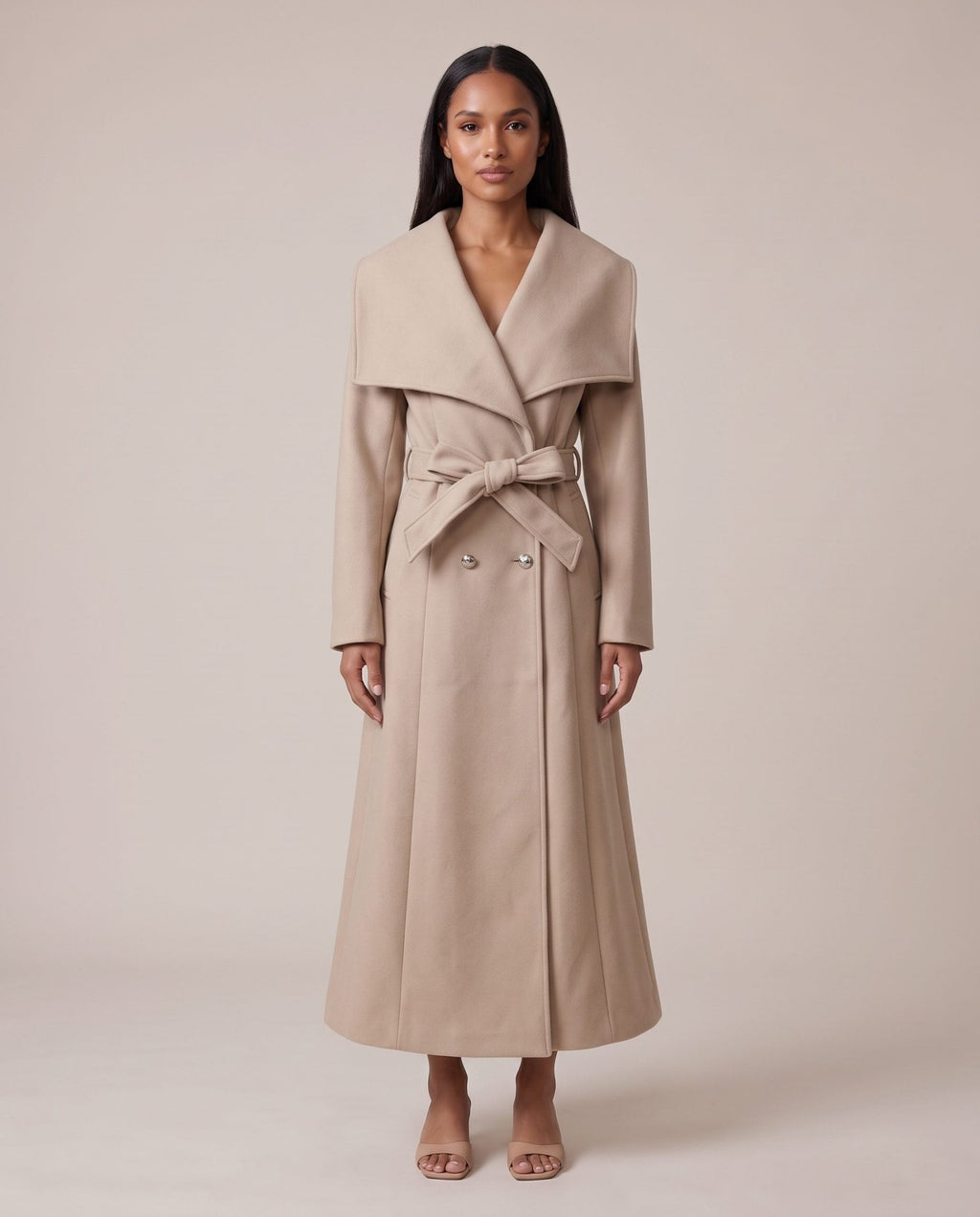 Cappotto lungo doppiopetto con maxi collo a scialle CONTESSA - Follie by Alice