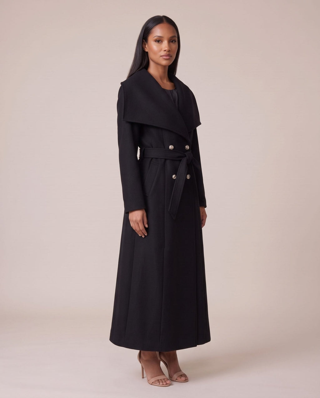 Cappotto lungo doppiopetto con maxi collo a scialle CONTESSA - Follie by Alice