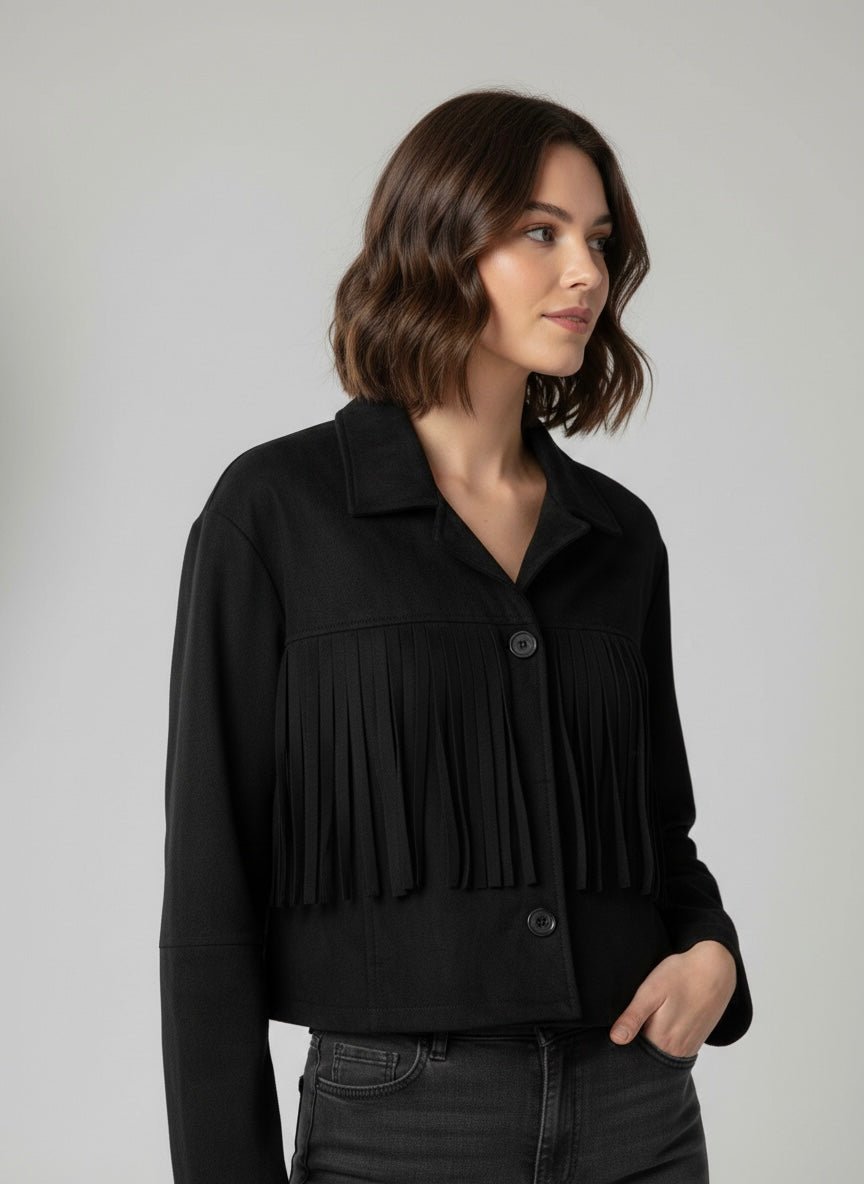 Cappotto scamosciato con frange