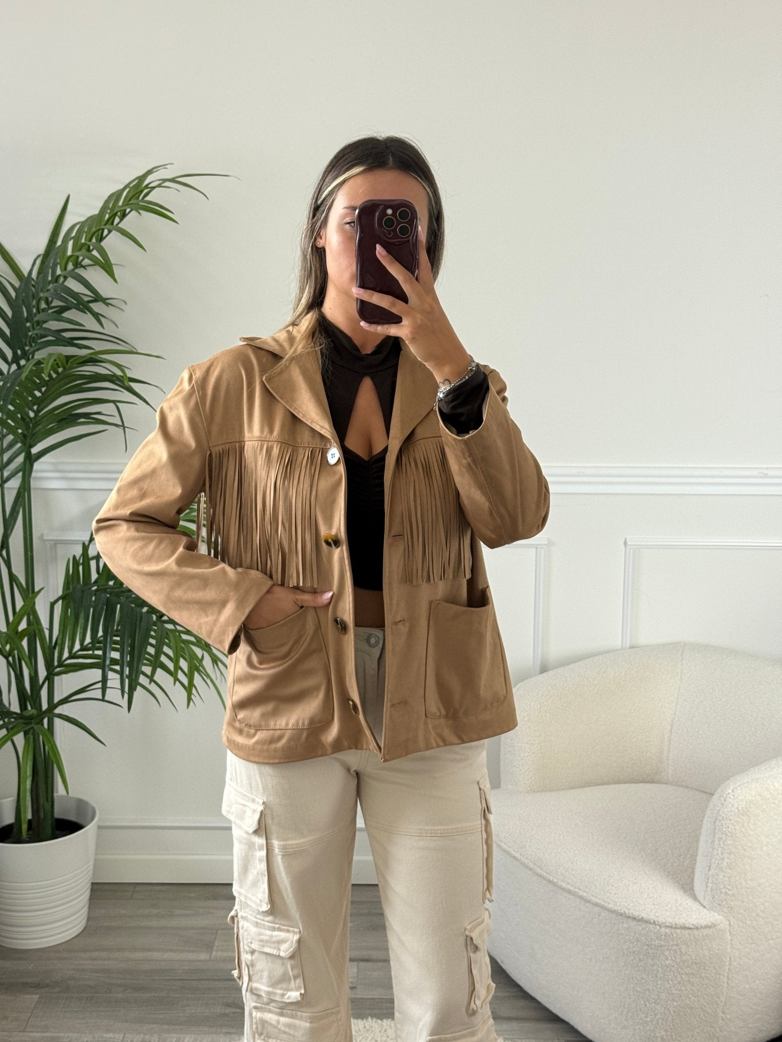 Cappotto scamosciato con frange - Follie by Alice