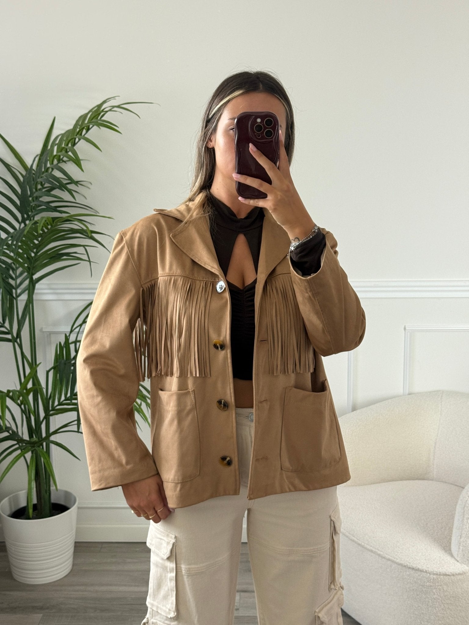 Cappotto scamosciato con frange - Follie by Alice