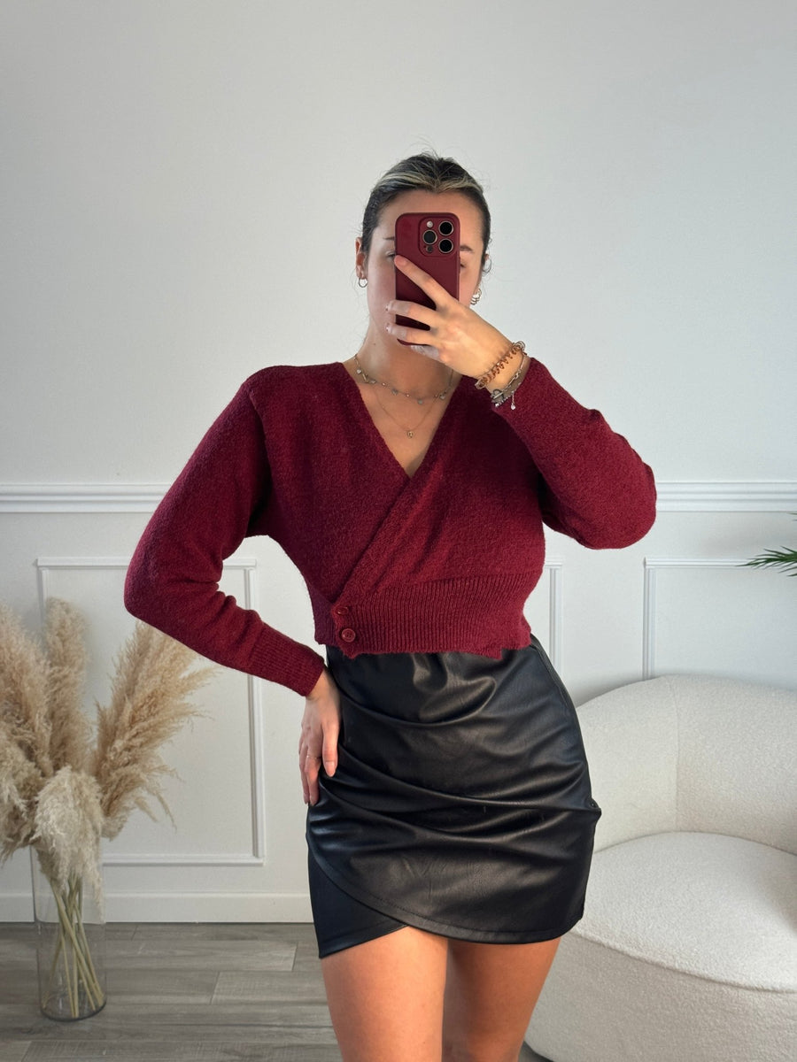 Cardigan corto in maglia con bottoni asimmetrici – alternate
