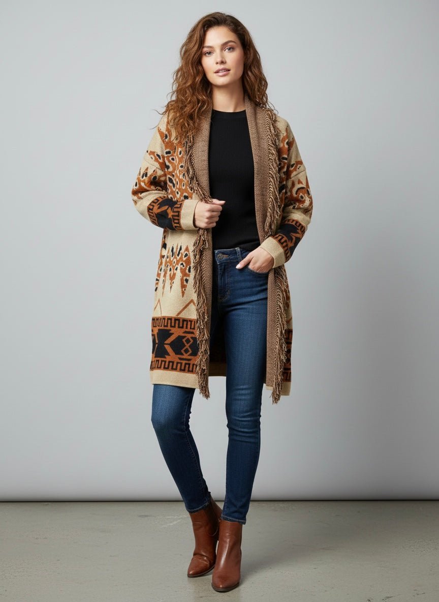 Cardigan fantasia etnica con frangette - Follie by Alice Immagine secondaria del prodotto