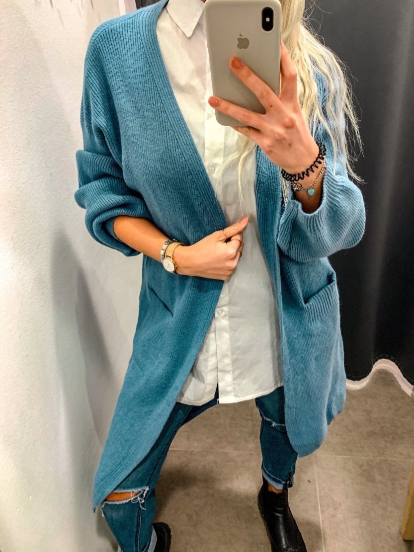 Cardigan lungo in maglia con maniche a palloncino - Follie by Alice