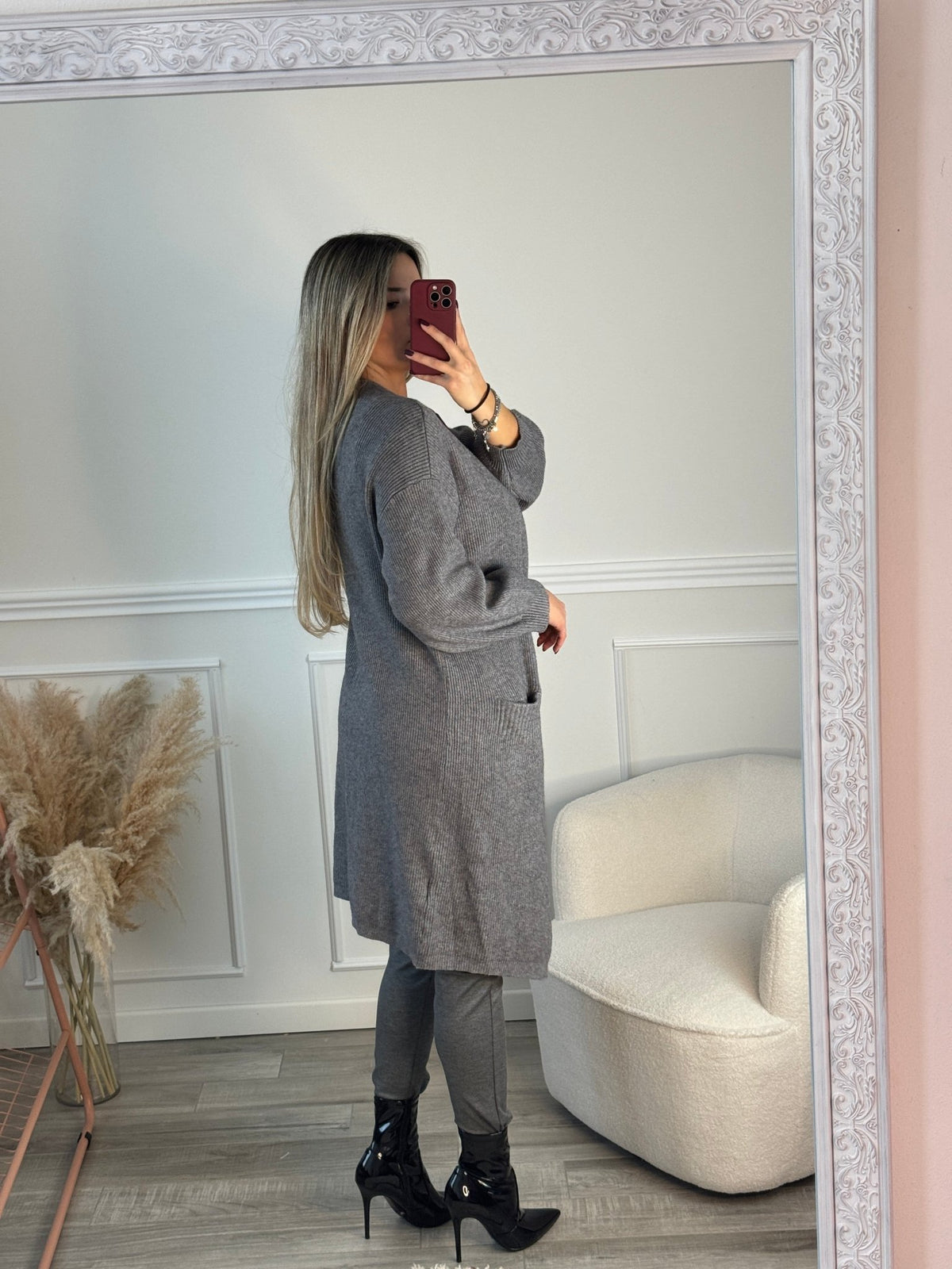 Cardigan lungo in maglia con maniche a palloncino - Follie by Alice