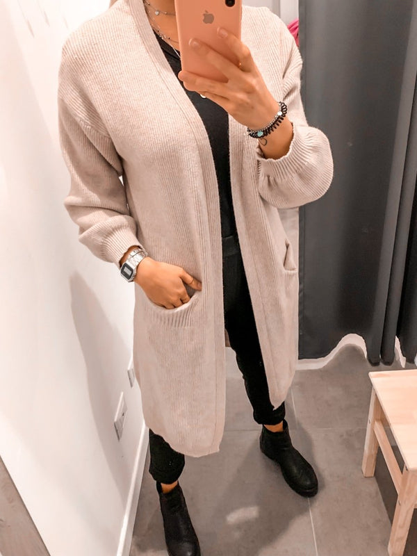 Cardigan lungo in maglia con maniche a palloncino - Follie by Alice