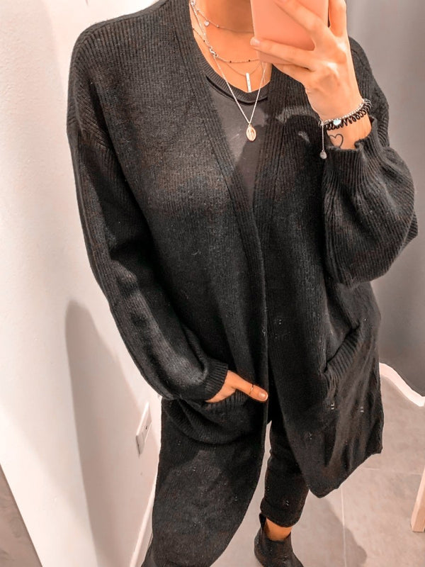 Cardigan lungo in maglia con maniche a palloncino - Follie by Alice