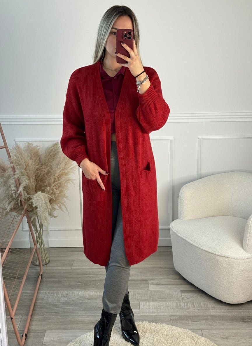 Cardigan lungo in maglia con maniche a palloncino - Follie by Alice