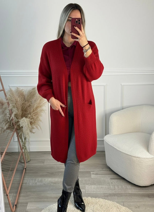 Cardigan lungo in maglia con maniche a palloncino - Follie by Alice