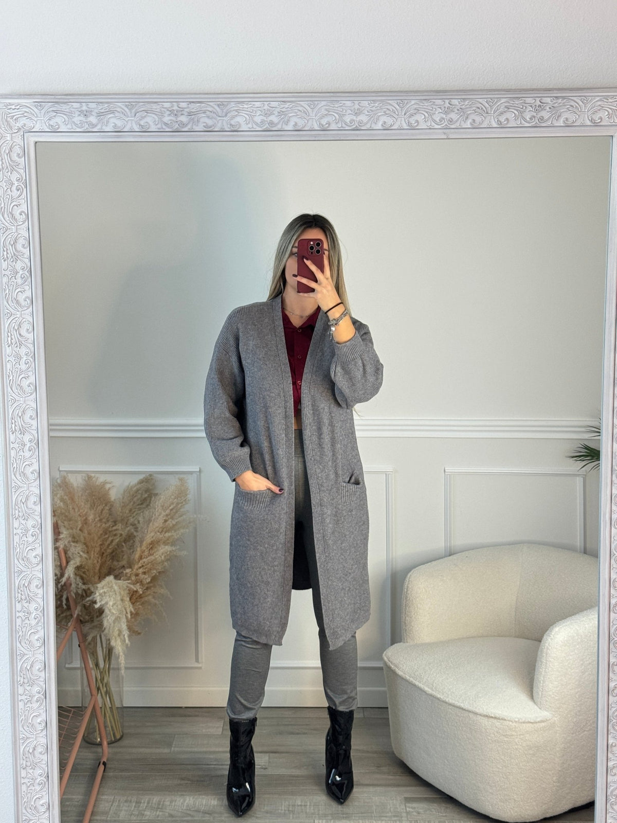 Cardigan lungo in maglia con maniche a palloncino - Follie by Alice